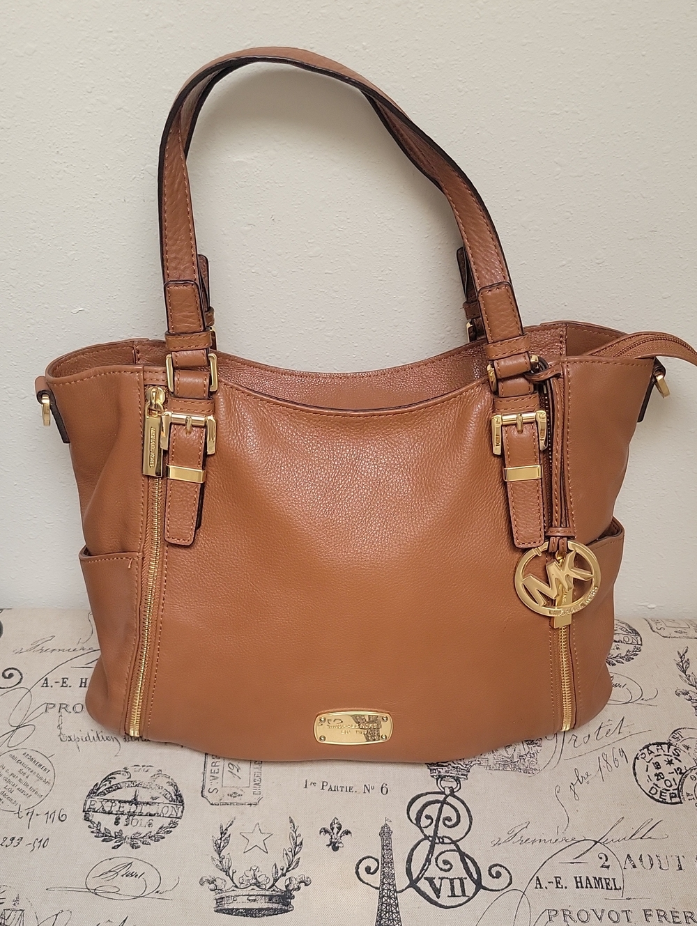 Michael Kors Brown Leather Shoulder Bag with Gold Hardware